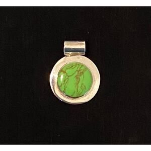 Sterling Silver and Faux? Green Turquoise Pendant Mexico 13g - READ
